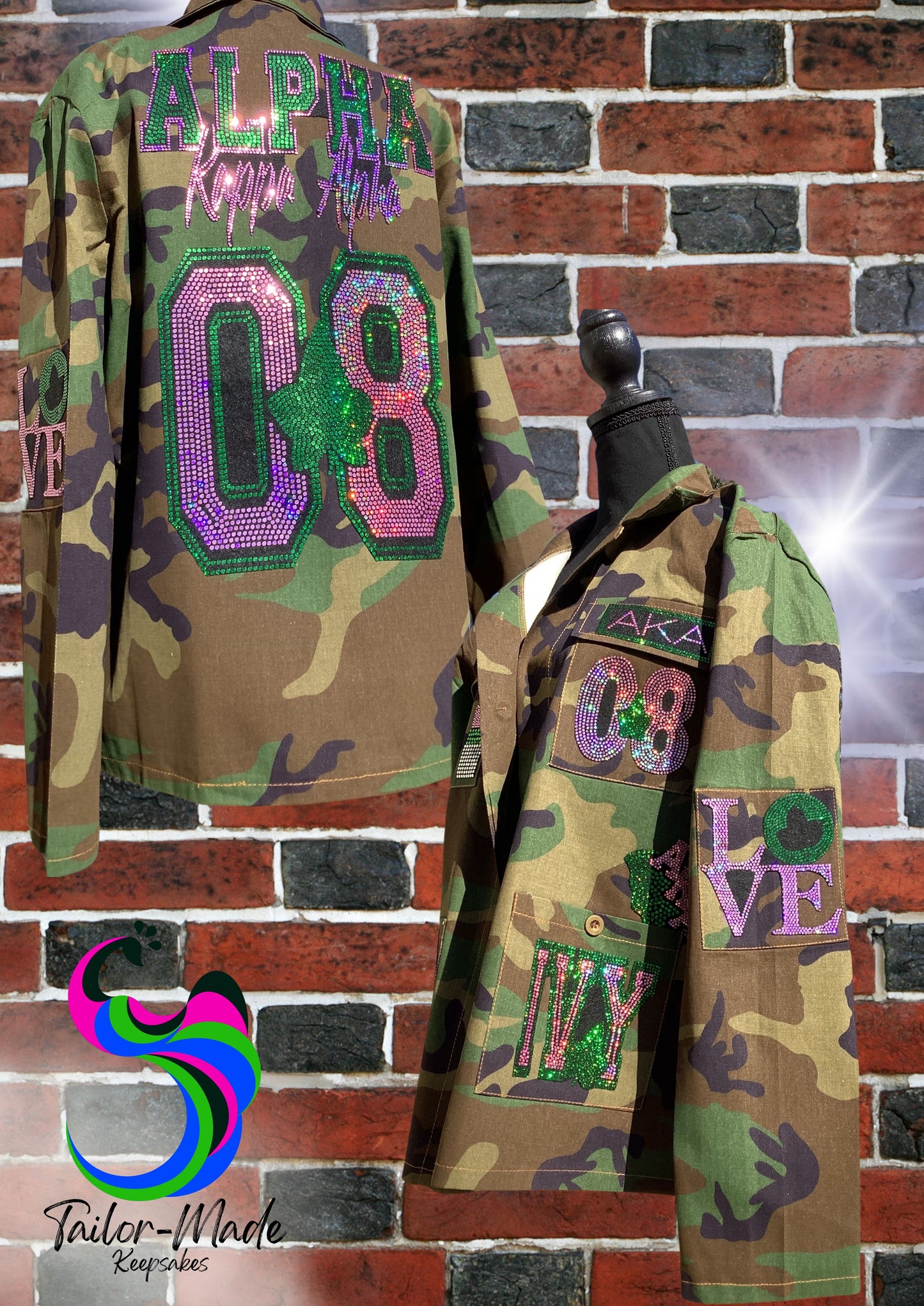 Camo Shirt Jacket – Lightweight with Pink & Green Bling Patches | Tailor-Made Keepsakes