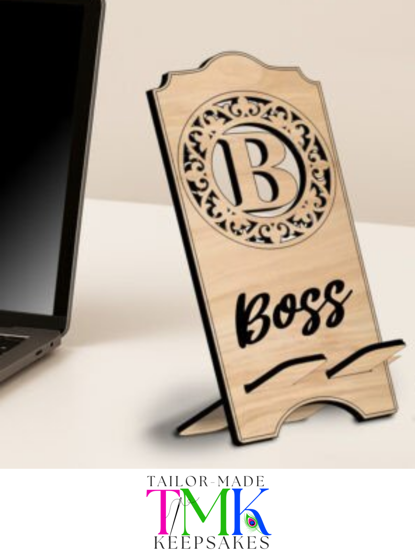 Personalized Cell Phone Stand with Decorative Initial | Tailor-Made Keepsakes