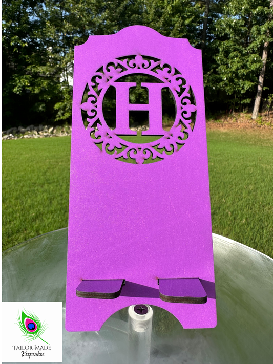 Personalized Cell Phone Stand with Decorative Initial | Tailor-Made Keepsakes