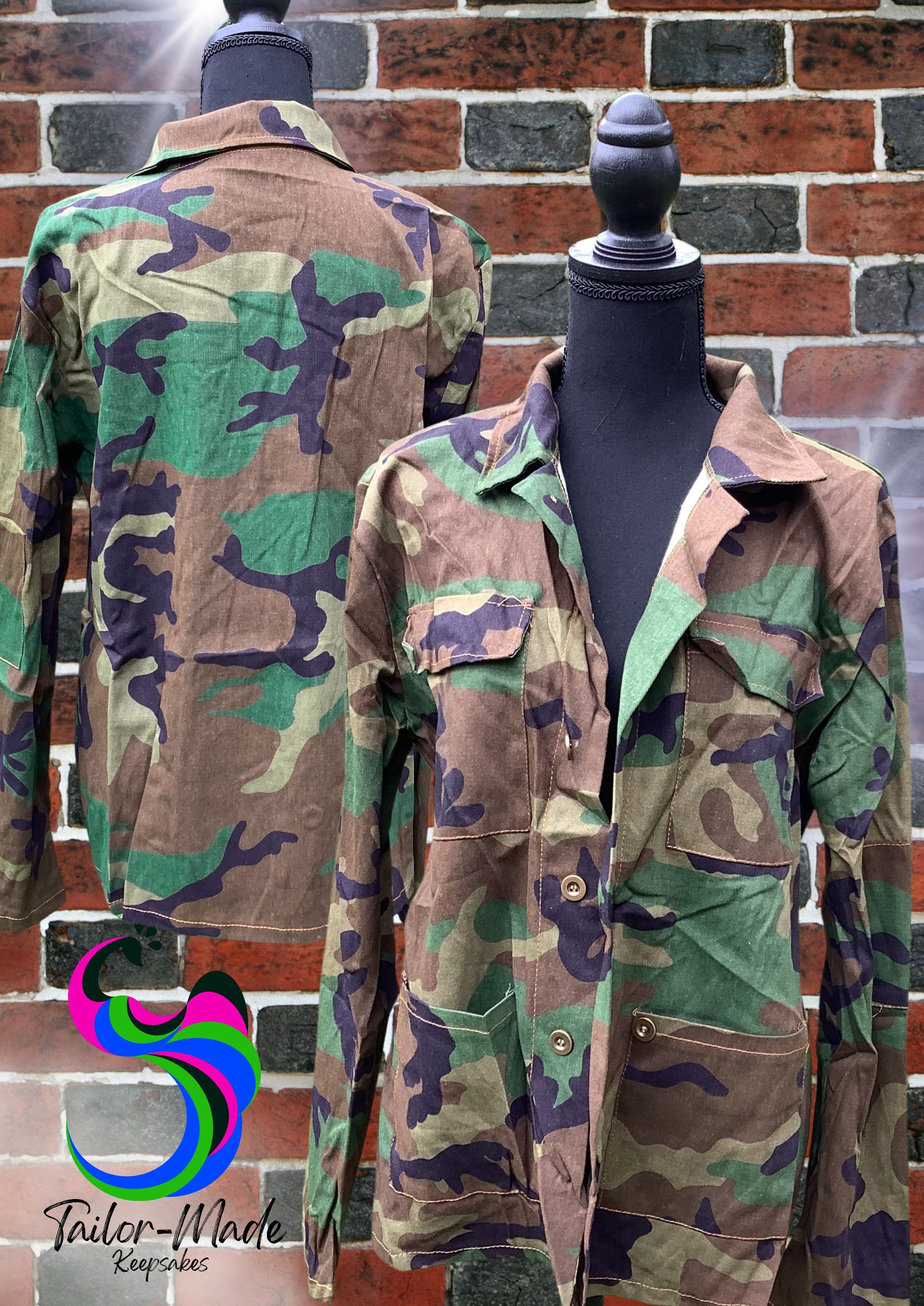 Camo Shirt Jacket – Lightweight with Pink Green Bling Patches - Main Image