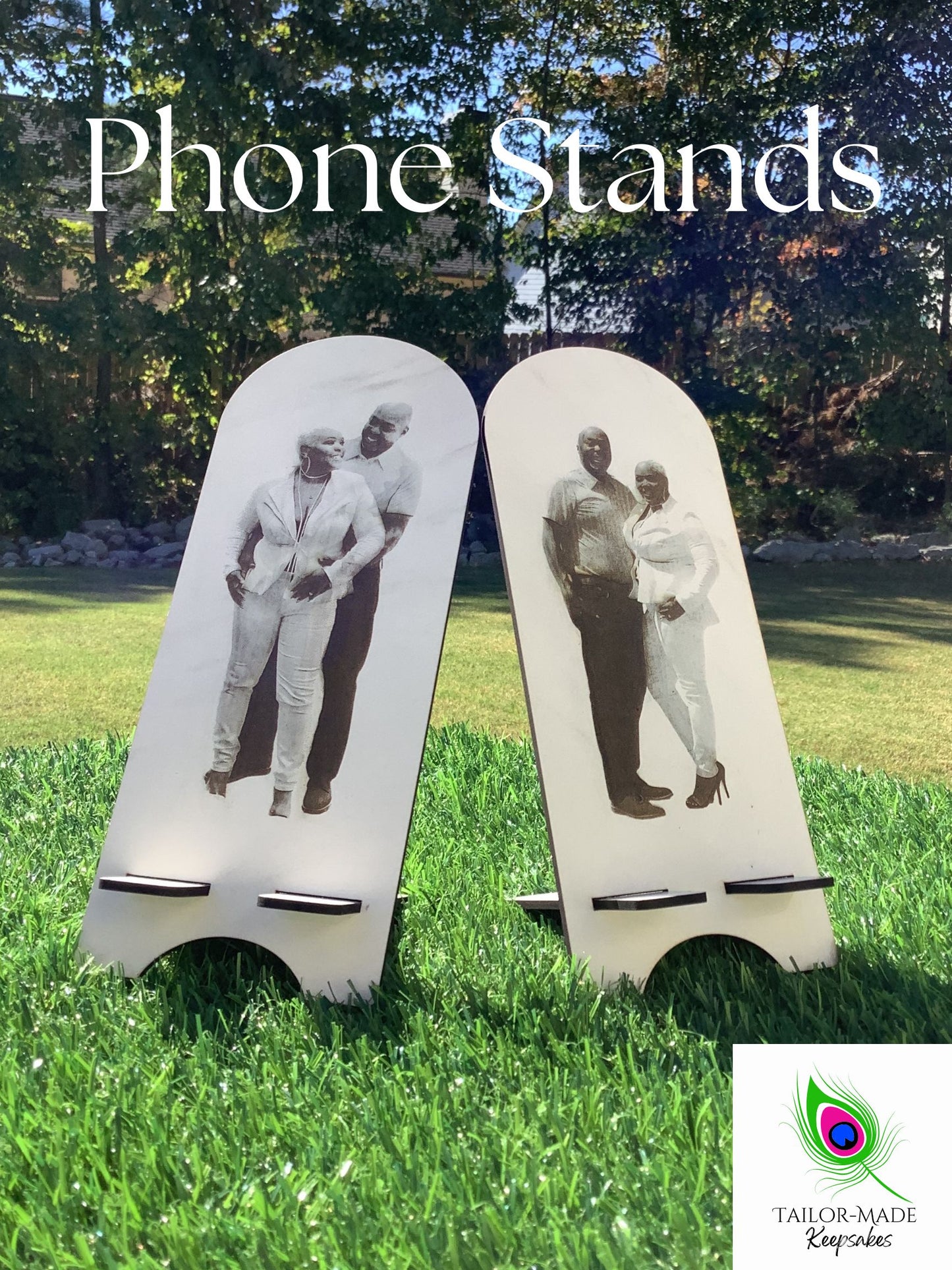 Photo engraved wedding gift.  Faux marble phone stand great wedding gift idea. 