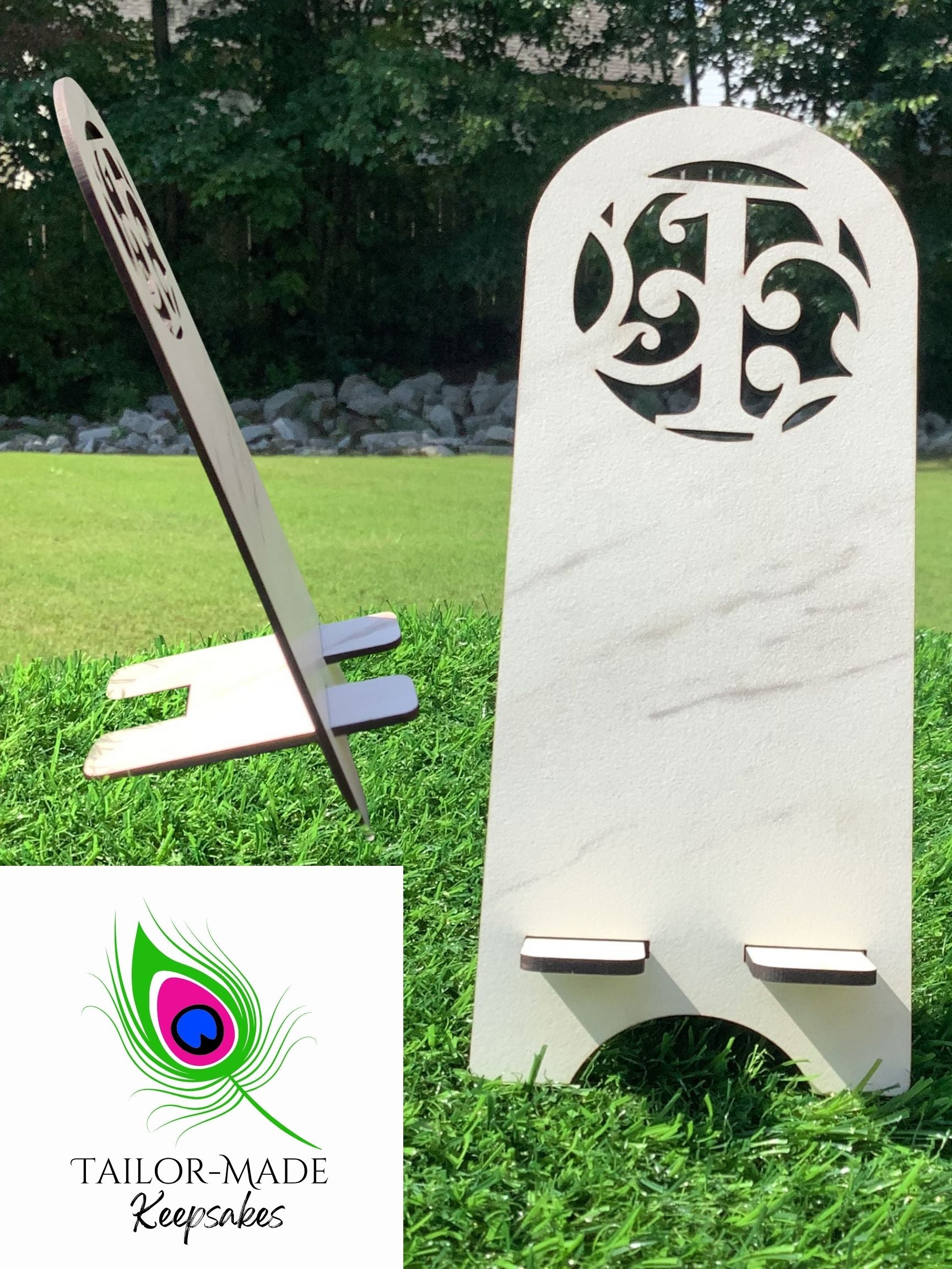 Faux marble initial phone stand.