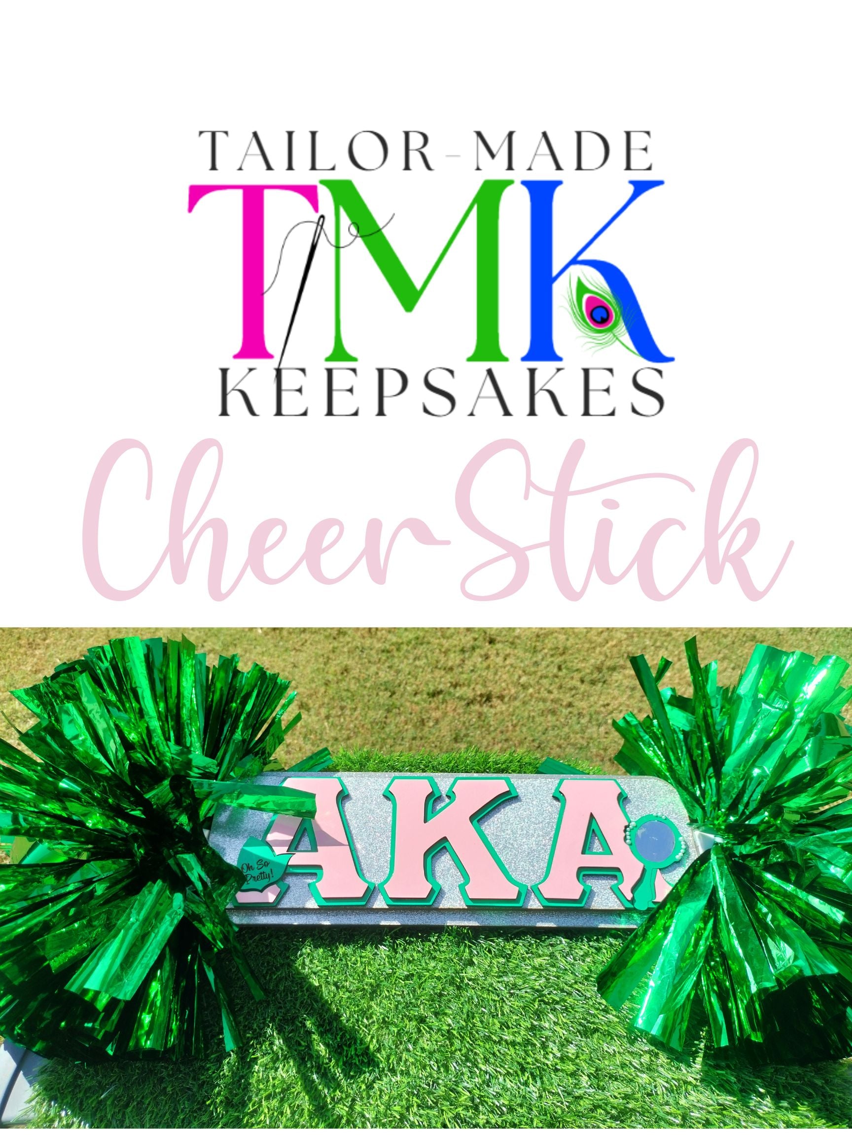 Pink green and silver cheer stick