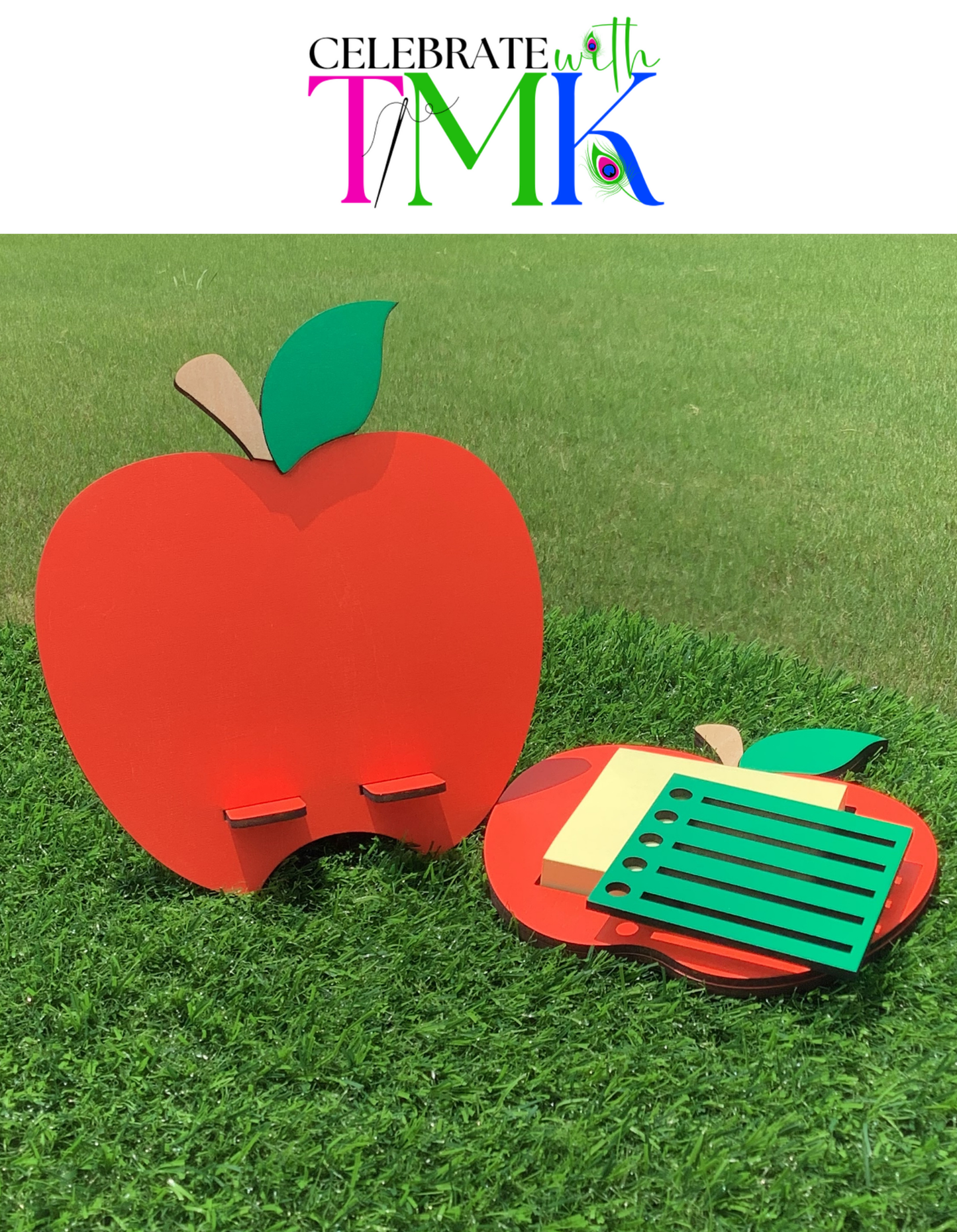 Apple phone holder MDF wood – personalized teacher gift

Sticky note holder apple shape – teacher appreciation gift

Apple desk organizer – back to school gift